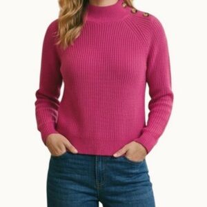 Christian Siriano Mock Neck Button Shoulder Sweater in Fuchsia Pink Size M